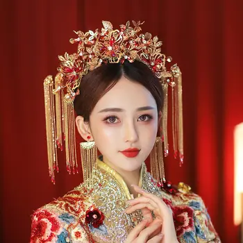 Vintage Menyasszonyi Haj Kiegészítők Hagyományos Esküvői Fejdísz, Arany Tassel Haj Fésű Menyasszony Kínai Stílusú Nők Ékszer, Fejdísz