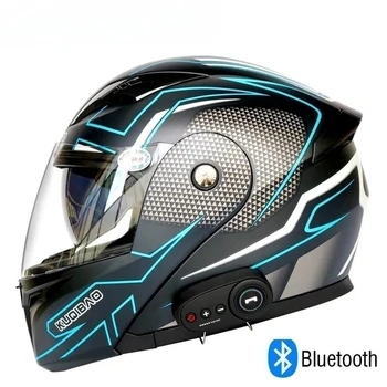 Motorkerékpár Teljes Sisak Arca Bluetooth-5.0 Hosszabb Állóképességi Anti-Köd Vízálló Kettős Lencse Menő Sport Sisak PONT Jóváhagyott