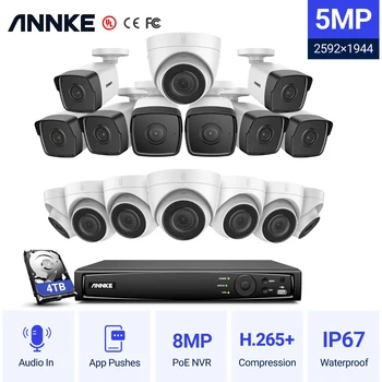 ANNKE 16CH 5MP POE NVR Kit Biztonsági Kamera Rendszer kétirányú Audio H. 265+ IP Kamera 8 MEGAPIXELES 4K NVR Kültéri CCTV Video Felügyeleti Szett
