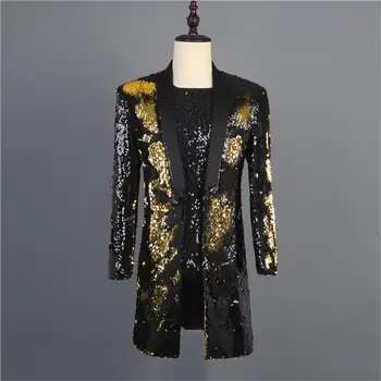 Fekete-arany közepes hosszúságú, sequin viharkabát, énekes vendég házigazdák bankett divatbemutatót, kényelmes, kiváló minőségű öltöny ruha, m