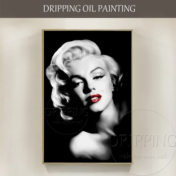 Művész Kézzel festett Luxus Wall Art Fekete-Fehér Művészet Marilyn Monroe Portré Olaj Festmény Szexi Nő Marilyn Monroe-Festmény
