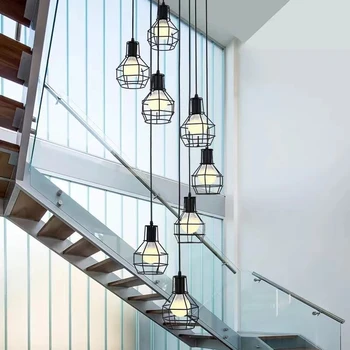 Lakás Hosszú Évjárat Függő Lámpák Duplex Épület Retro Ipari Szél Nappali Amerikai Kreatív Csigalépcső Fények