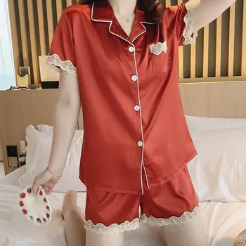 1 Ice selyem pizsama női nyári rövid ujjú vékony INS stílus új divat szimuláció selyem loungewear állítsa be lehet viselni kívül
