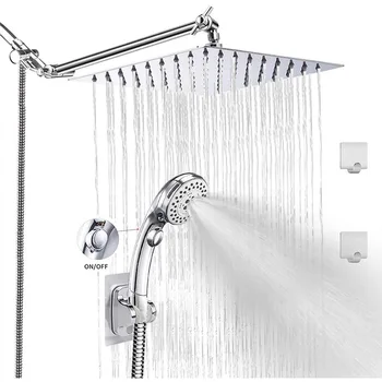 Öt-funkció-gomb víz ne nyomás kézi zuhanyfej 8 inch rozsdamentes acél felső spray kar szett