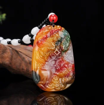 Kínai Faragott Pixiu Szín Jade Medál Nyaklánc Természetes Jadeite Divat Varázsa Ékszerek, Kiegészítők Amulett Ajándékokat, a Nők, Férfiak
