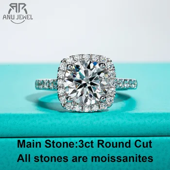 AnuJewel 3ct Kerek Vágott D Szín Moissanite Halo Gyűrű 18K Aranyozott Luxus Esküvői Zenekar Gyűrűk, Ékszerek, Nagykereskedelmi