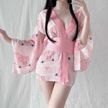 Japán Kimonó Női Kardigán kawaii Rövid Yukata Pizsama Köntös Szexi Gésa Vintage szabad gyakran utcára menniük Ruházat Hagyományos koreai Ruha
