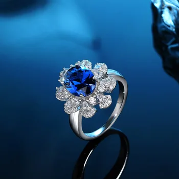 A Koreai Stílus Niche Kényes Virág, Gyémánt, Zafír Gyűrű S925 Sterling Ezüst Édes Virágom Gyűrű Sokoldalú Romantikus Ékszer Ajándék