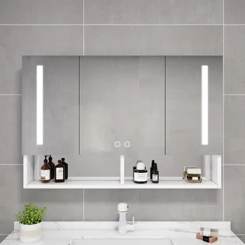 Intelligens tükör szekrény a mosdó Fali mosdó Tér alumínium biztonsági öv-tároló rekesz, fény, Öltöző