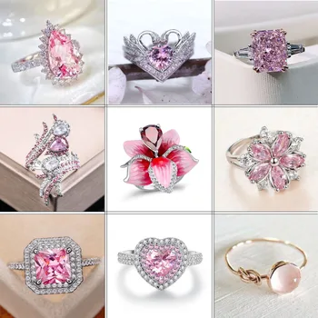 Édes Romantikus Rózsaszín Gyűrű a nők Kristály Cirkónia Eljegyzési Gyűrűt Luxus Divat Fogadalmat, Ékszerek, Kiegészítők
