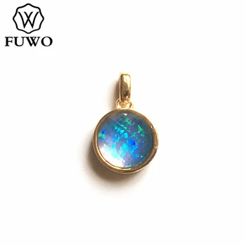 FUWO Trendi Nők Kerek Kék Opál Medál Arany Burkolat Opál Drágakő Kő Amulett Ékszer Készítés Nagykereskedelmi PD278