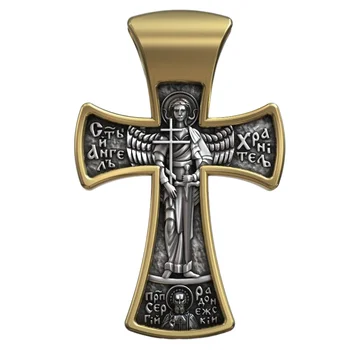 16g Keresztre feszítés Ortodox Kereszt Őrangyal Katolikus Művészet Megkönnyebbülés 925 Szilárd Sterling Ezüst Medál