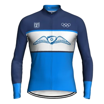 2022 Izrael Pro Hosszú Kerékpáros Mez Kabát MTB Kerékpáros Póló Verseny Sport Felsőt Viselni Út Hegy Zsebében Poliészter Férfi Kék Ruha