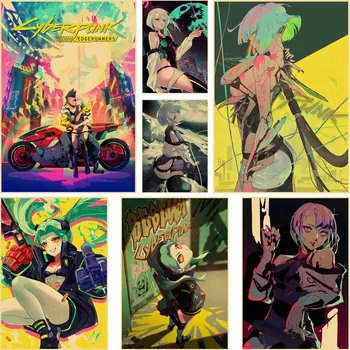 Anime Cyberpunk Edgerunners Plakátok Freskó Nátronpapír Retro Art Festmény, Képek Vintage Lakberendezés Esztétikai Terem Dekoráció