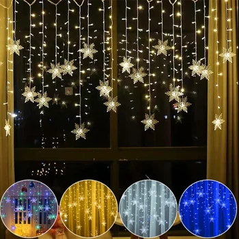 4M LED Karácsonyi hópelyhek String fények, USB Vízálló Girland Függöny Fény Karácsonyi Beltéri Kültéri Fél Csatlakoztatható Dekor Lámpa