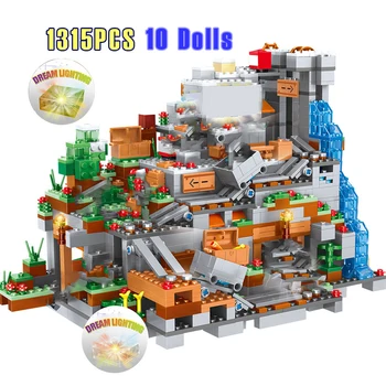 1315PCS Kompatibilis Minecraftinglys A Világ építőkövei Hegyi-Barlang Falvak Adatok 21137 Modell Épület Gyerekek Játékok