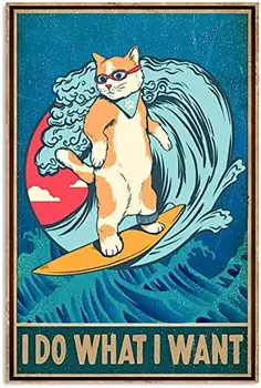 Narancssárga Macska Szörfözés Fém Adóazonosító Jel Vintage Klub Dekoráció Én Tin Poszter Haza Szoba Kültéri Fali Lakberendezési Jel