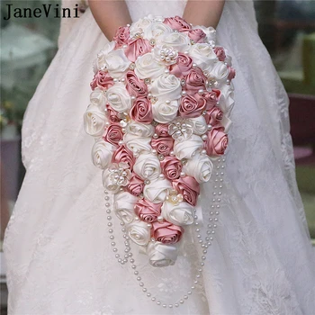 JaneVini Luxus Gyöngy Vízesés Esküvői Csokor a Menyasszony Kézzel készített Gyöngyös Kristály Lépcsőzetes Menyasszonyi Csokrok Mariages Tartozék