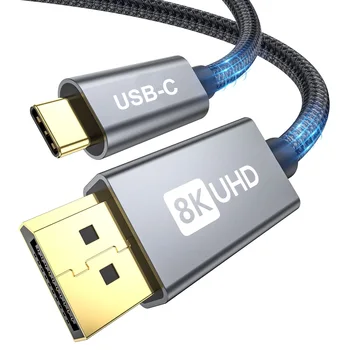 LONGON USB-C-DisplayPort-1.4 Kábel 8K60Hz 4K144Hz 2K240Hz, 5K-s Típus C DP 1.4 Kábel Thunderbolt 4/3 Kompatibilis a MacBook 3M