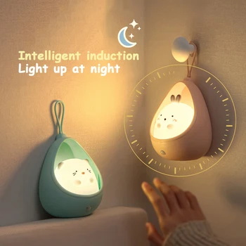 Aranyos Állat USB-Éjszakai Fény Újratölthető Szilikon LED Lámpa Érzékelő Vezérlő Emberi Indukciós Gyerekeknek Hálószoba Fali Lámpák