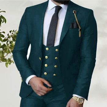 2023 Jelmez Homme olasz Üzleti Slim Fit 3 Db Zöld Férfi Öltönyök Vőlegény Bál Szmoking Násznagyok Blézer Esküvői