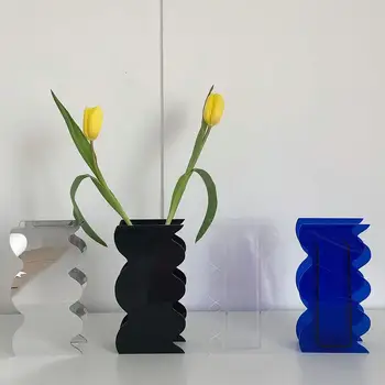 Északi Akril Tükör, Váza Abstract Art Deco Hullám Alakú Virág Asztali Haza Dísz Modern Dekoráció lakberendezés W3I7