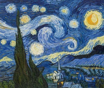 Ingyenes szállítás Keretes Vászon, Olaj Festmény Remekmű Vincent Van Gogh Gyönyörű Csillagos Éjszaka Vászon Art Home Deco Fali Kép
