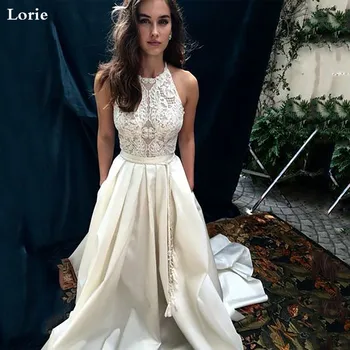Lorie Egy-Line Esküvői Ruha Kötőfék Nyaki Bohém Menyasszonyi Ruhák 2020 Vestidos Esküvői Ruhák Egyedi