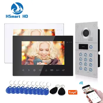 Tuya WiFi Videó Kaputelefon Csengő HD Kamera 7 Hüvelykes Home Security Videó Ajtó Telefon beléptető Rendszer APP/Kártya Feloldása