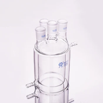 Emeletes Négy hengeres nyakú, lapos alsó üveg Kapacitás 250ml,Egyenesen 19/26,Mezzanine köpenyes reaktor üveg