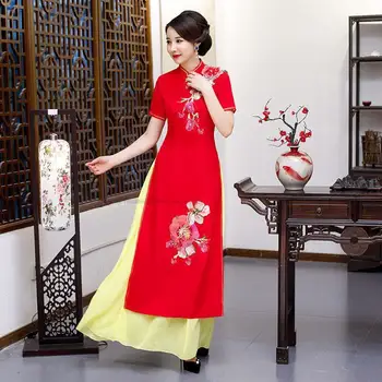 keleti aodai vietnam cheongsam népi stílusú qipao kínai virág hímzéssel, ruhát a nők hagyományos virágos ao dai ruha