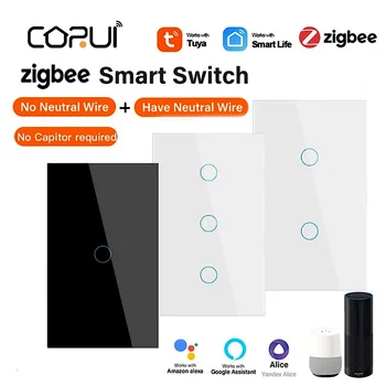 CORUI Tuya ZigBee Smart Touch Kapcsoló Falon a Gombot 118mm*72mm Üveg Panel Intelligens Élet APP Ellenőrzési Alexa, a Google Haza Asszisztens Alice