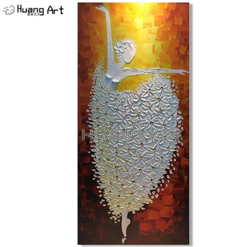 Kézzel festett Fehér Szoknya Táncos Ábra olajfestmény, Vászon Modern Absztrakt Balett Kés Álló Fal Festés Dekoráció