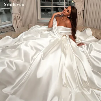 Smileven Hercegnő Esküvői Ruha Vonal Szatén Menyasszony Ruha Le A Vállán Palást De Mariee 2023 Bohém Esküvői Ruhák