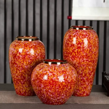 Jingdezhen kerámia váza modern minimalista retro piros váza helyezze be a szárított virágok szimuláció virágcserép nappali, hálószoba dísze