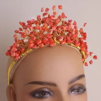 4ujewelry Valódi Korall Gyöngyös Afrikai Esküvő Korona Hagyományos Nigériai Menyasszonyi Headpieces 2023 Új