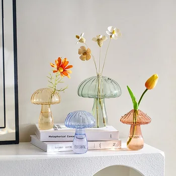 Ins Népszerű Skandináv Lakberendezés, Kreatív Gomba Váza Üveg Váza Terrárium Hidroponikus Növény Vázák Mini Virágcserép Nappali