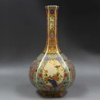 Kínai Színes Zománc, Porcelán Qing Yongzheng Virág, Madár Design Váza 11.3 inch