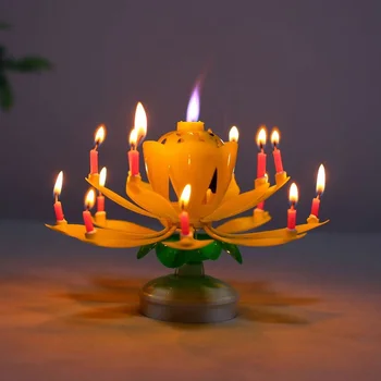 Zene Lotus Születésnapi Gyertya Zene Boldog Szülinapot Dal Forgó Gyertya Lotus gyertyatartó Gyertya a Gyertya Dekoráció