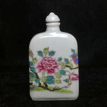 Kínai Család rose Porcelán Festmény, Virág Madár dohányszelencét Régi Dekoráció Ajándék Gyűjtemény Méret 9 CM
