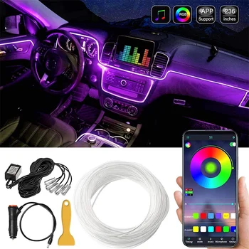 6M/8M Autó LED-es Belső Hangulat Fények Egyetemes RGB Környezeti Fény Optikai Szál APP Zene Vezérlés Automatikus Dekoratív Neon Lámpa
