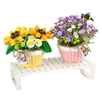 Mini Bonsai építőkövei Virág DIY Csokor Cserepes Modell Virág Összeállított Épület-Blokk, Játékok, lakberendezési Gyermekek Ajándék