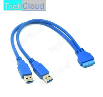 USB3.0 Dual USB-EGY férfi, hogy az Alaplap Alaplap 20Pin Kábel 2*USB A 19 Pin USB Hosszabbító kábel 50cm 20Pin-USB 3.0 kábel