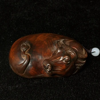Hossza 7.3 CM Régi Kínai puszpáng Kézzel faragott ox buffalo Bull Ábra szobor, Dekoráció Faragvány Ajándék Gyűjtemény