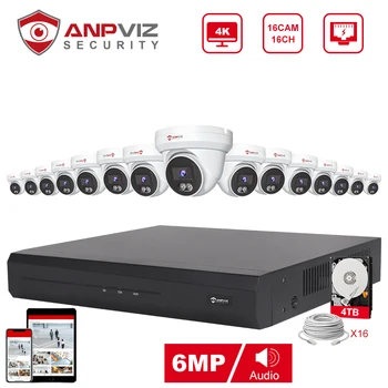 Anpviz NVR 16CH NVR 6 mp-es POE IP Kamera Rendszer Kültéri CCTV Videós Biztonsági Felügyelet Készlet IP66, IR 30m Humanoid jármű Észlelése