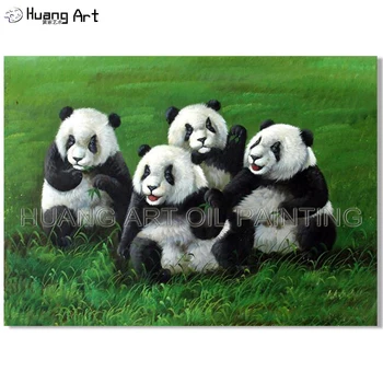 Újdonságok a Vicces Tervezési Állati Olaj Festmény, Kézzel készített Szép Panda Család olajfestmény a Barátok Egyedi Ajándék lakberendezés Művészet
