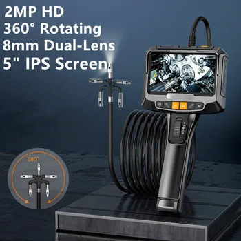 8 mm-es Kettős Lencse Csuklós Füles, 5 hüvelykes Képernyő Autó Cső vizsgáló Kamera 360° - os Elforgatás Endoszkóp Apple Android