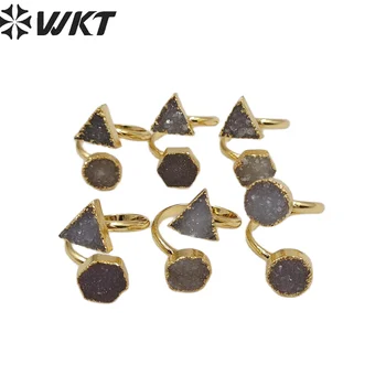 WT-R189 a Nők Új Divat Druzy Achát, Kör, Háromszög Dupla Kő Gyűrűk Állítható Méretű Hölgy Ékszerek Születésnapi Ajándék