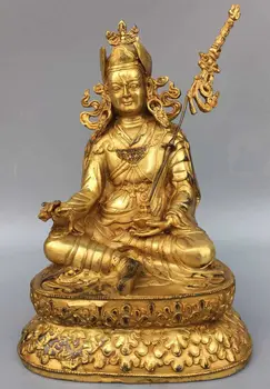 Gyűjtse Össze Kínában A Buddhizmus Tibeti Templom Bronz Aranyozott Guru Padmasambhava Buddha Szobor