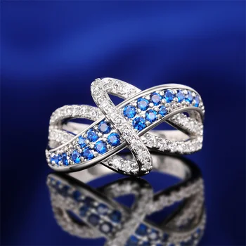 Huitan Kreatív Design Női Gyűrű Luxus Burkolt Kék Cirkónia Esküvői Zenekarok Tartozékok Új Érkezés Nyilatkozat Ékszerek 2023